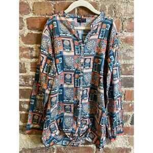 Lime Light Multi Long Sleeve Button Down Top Tie Front Girls 12-13
